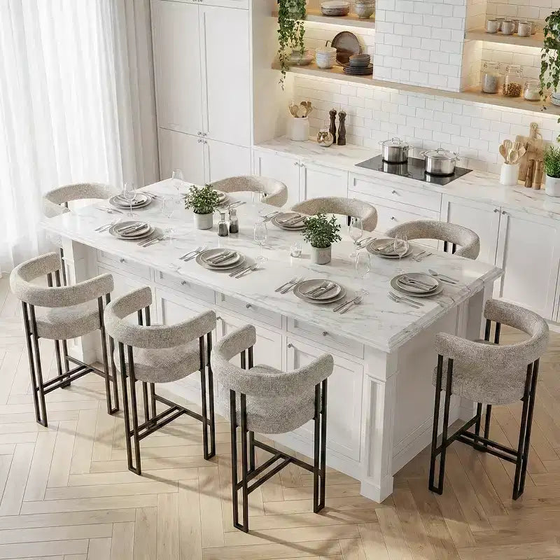 Modern 24 Counter Height Bar Stools Set of 8, Curved Back and Armrests, Fabric Upholstered Counter Stools for Kitchen Island or Bar-Panipeachy