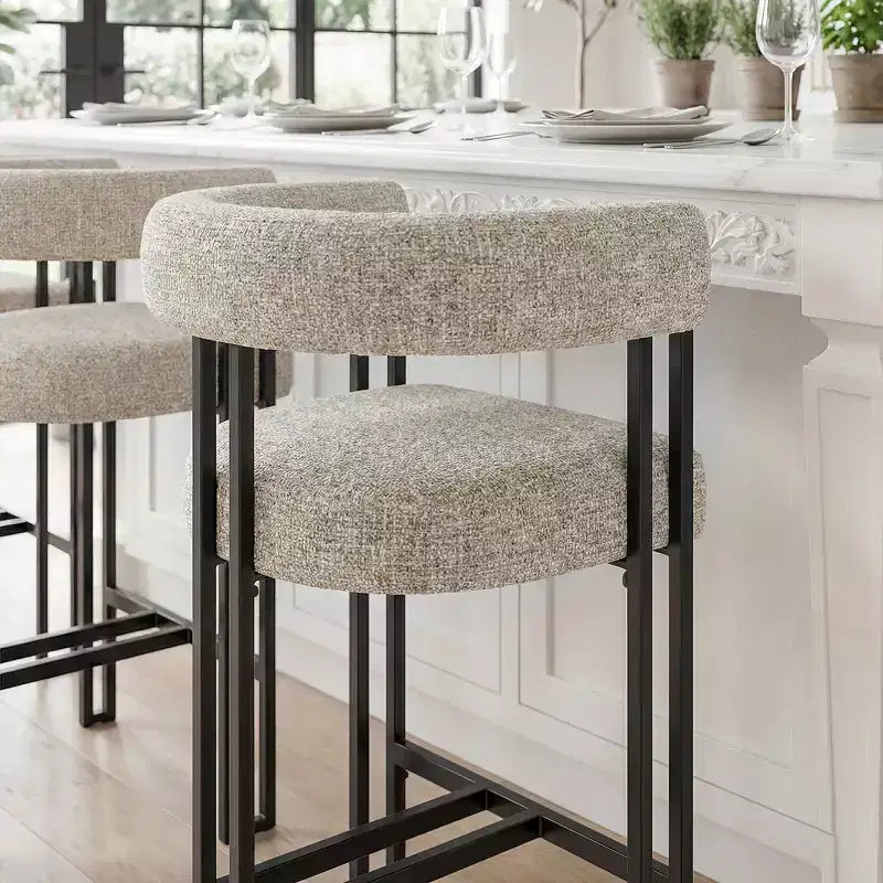 Modern 24 Counter Height Bar Stools Set of 8, Curved Back and Armrests, Fabric Upholstered Counter Stools for Kitchen Island or Bar-Panipeachy