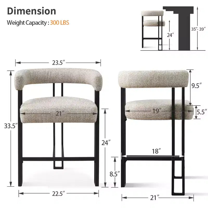 Modern 24 Counter Height Bar Stools Set of 8, Curved Back and Armrests, Fabric Upholstered Counter Stools for Kitchen Island or Bar-Panipeachy