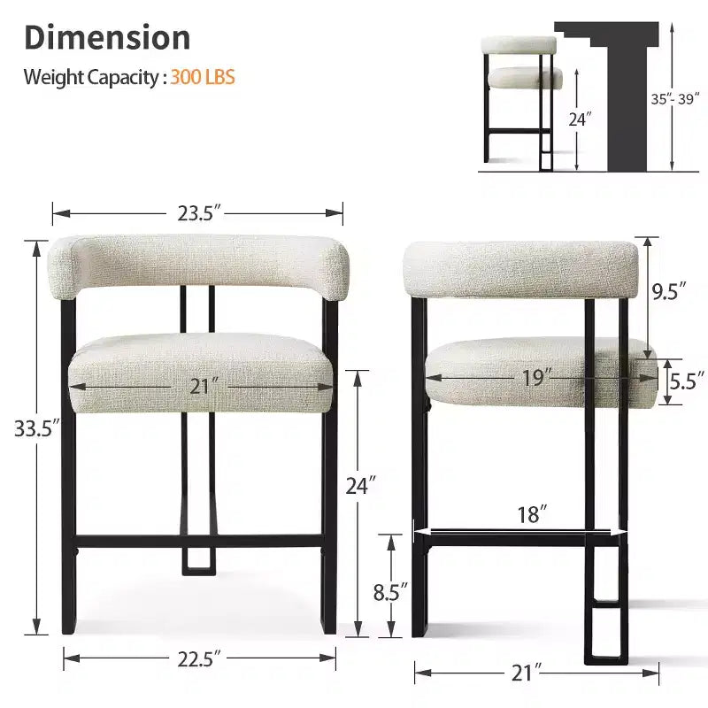 Modern 24 Counter Height Bar Stools Set of 8, Curved Back and Armrests, Fabric Upholstered Counter Stools for Kitchen Island or Bar-Panipeachy
