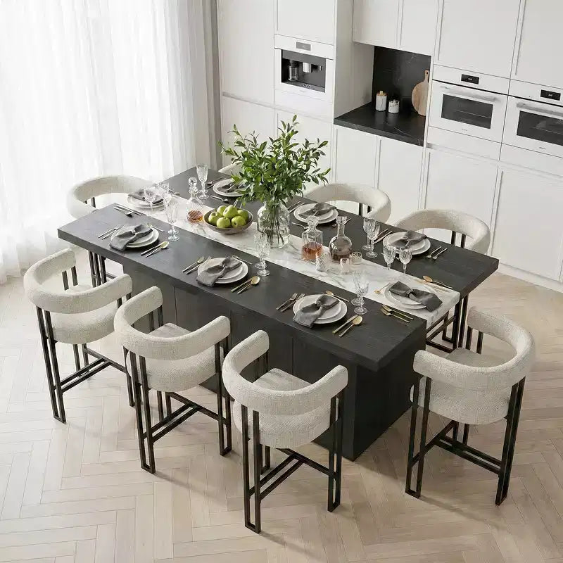 Modern 24 Counter Height Bar Stools Set of 8, Curved Back and Armrests, Fabric Upholstered Counter Stools for Kitchen Island or Bar-Panipeachy