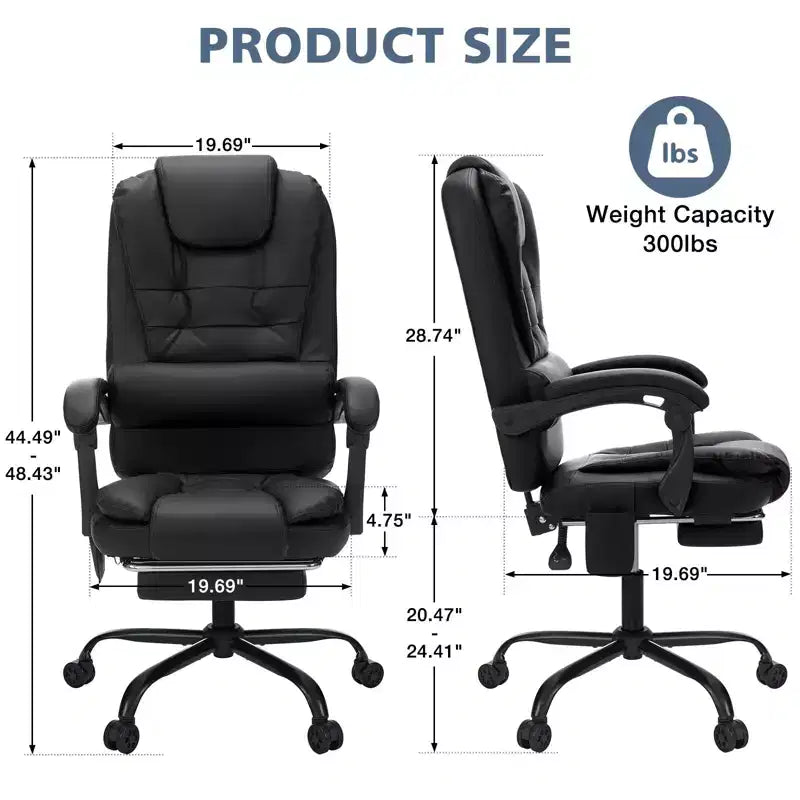 HOFFREE Chaise de bureau ergonomique moyenne avec 7 points de massage, réglable, en similicuir, supporte jusqu'à 136 kg, parfaite pour le bureau à domicile
