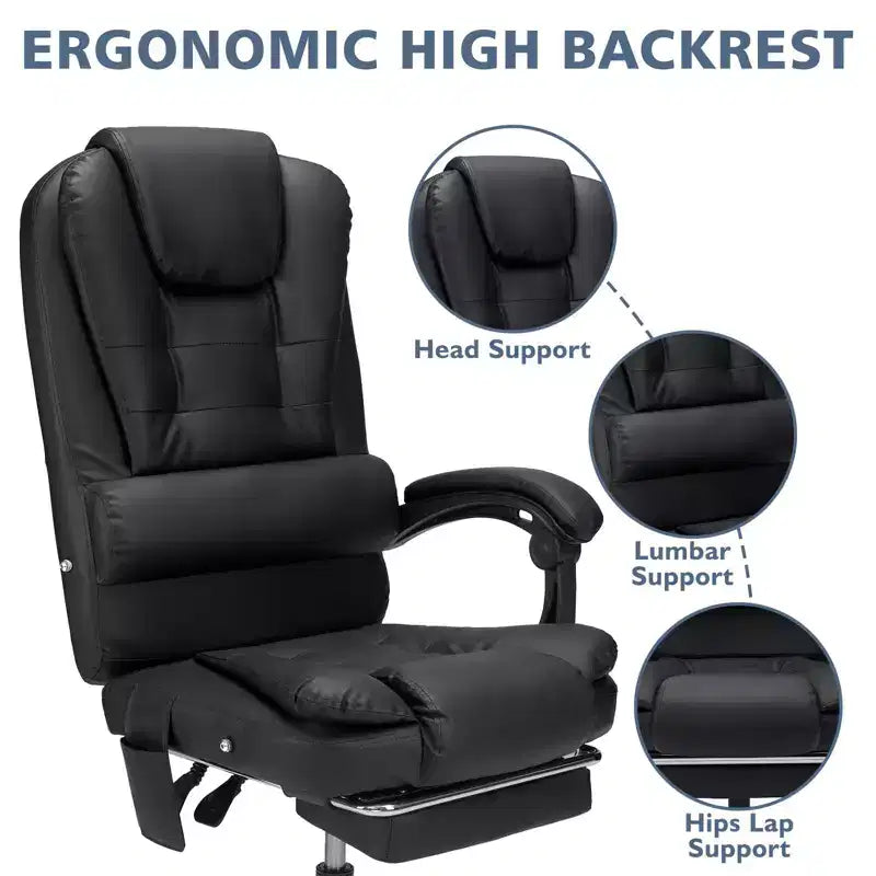 HOFFREE Chaise de bureau ergonomique moyenne avec 7 points de massage, réglable, en similicuir, supporte jusqu'à 136 kg, parfaite pour le bureau à domicile