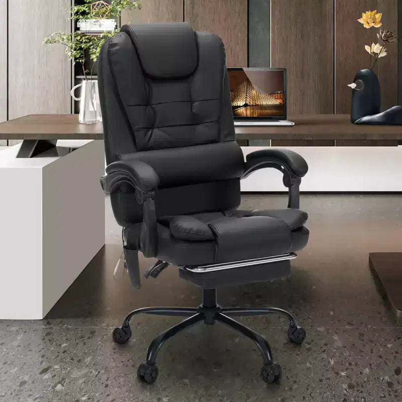 HOFFREE Chaise de bureau ergonomique moyenne avec 7 points de massage, réglable, en similicuir, supporte jusqu'à 136 kg, parfaite pour le bureau à domicile