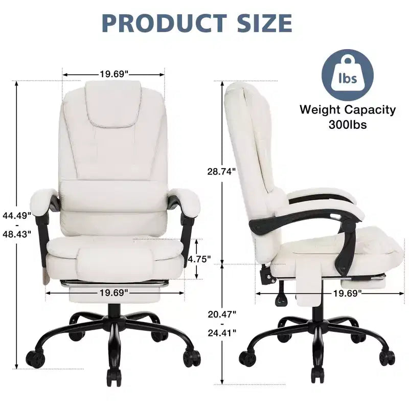 HOFFREE Chaise de bureau ergonomique moyenne avec 7 points de massage, réglable, en similicuir, supporte jusqu'à 136 kg, parfaite pour le bureau à domicile