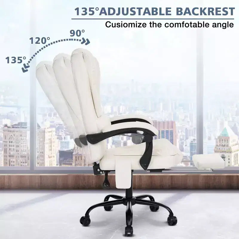 HOFFREE Chaise de bureau ergonomique moyenne avec 7 points de massage, réglable, en similicuir, supporte jusqu'à 136 kg, parfaite pour le bureau à domicile