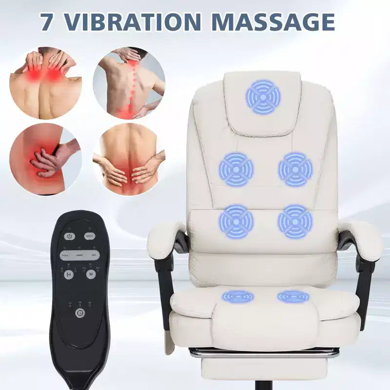 HOFFREE Chaise de bureau ergonomique moyenne avec 7 points de massage, réglable, en similicuir, supporte jusqu'à 136 kg, parfaite pour le bureau à domicile
