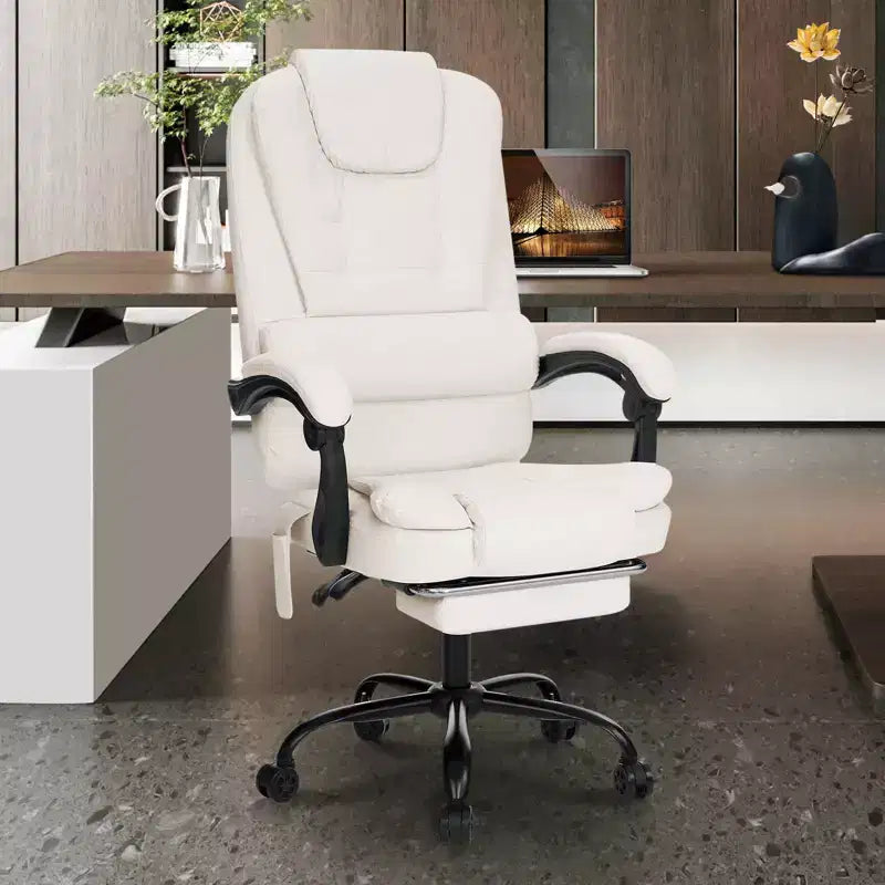 HOFFREE Chaise de bureau ergonomique moyenne avec 7 points de massage, réglable, en similicuir, supporte jusqu'à 136 kg, parfaite pour le bureau à domicile