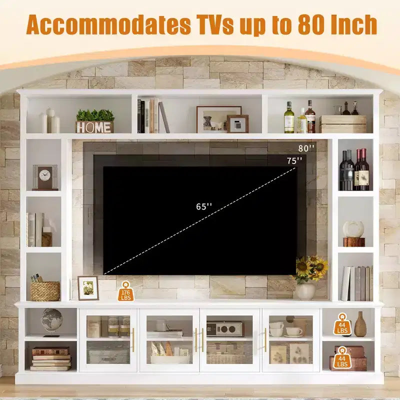 Meuble TV moderne Kaisen de GDFStudio avec étagères et porte en verre trempé