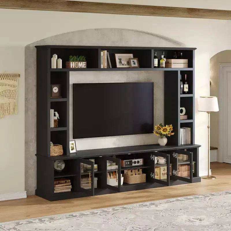 Meuble TV moderne Kaisen de GDFStudio avec étagères et porte en verre trempé