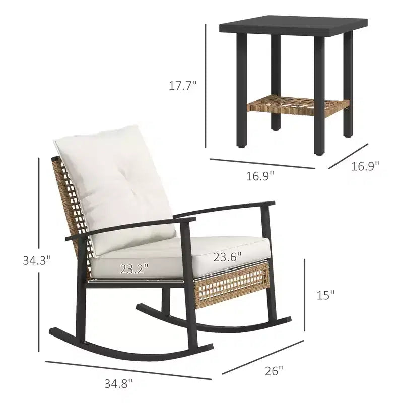 GDFStudio Ocilla Outdoor Iron and Rattan 3 Piece Chat Set