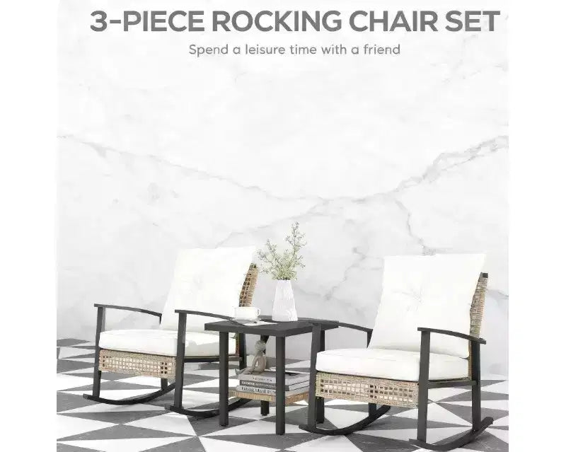 GDFStudio Ocilla Outdoor Iron and Rattan 3 Piece Chat Set