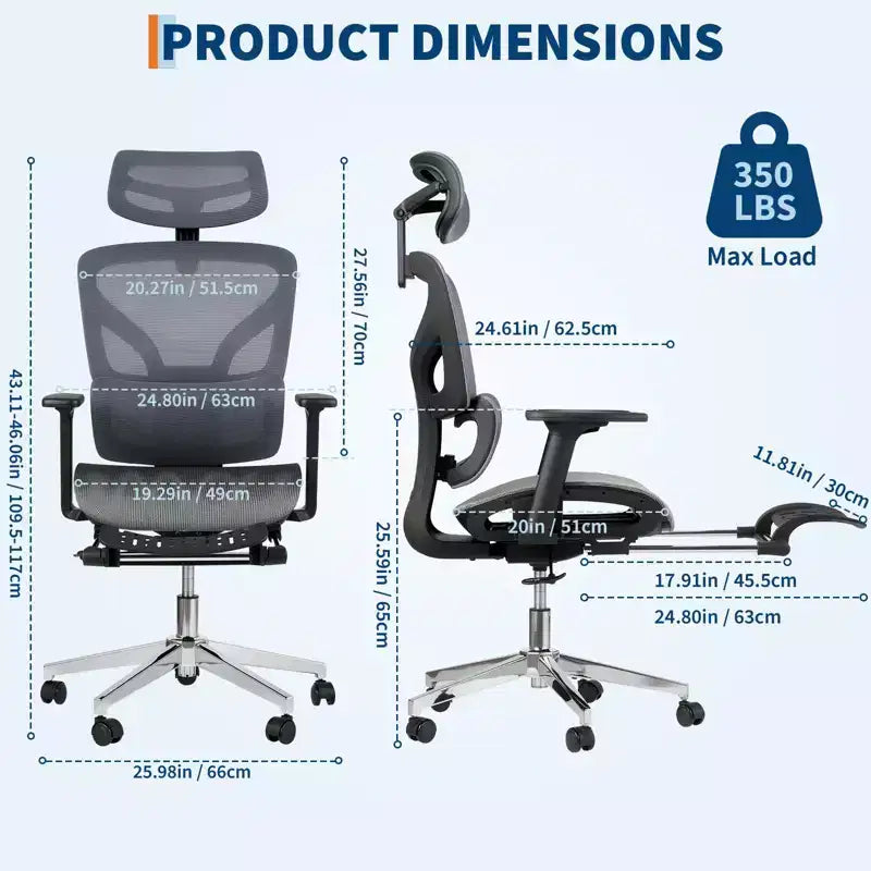 Chaise de bureau ergonomique, chaise de bureau confortable avec support lombaire haut et accoudoirs réglables en 3D, chaise pivotante pour le travail, les études, les jeux