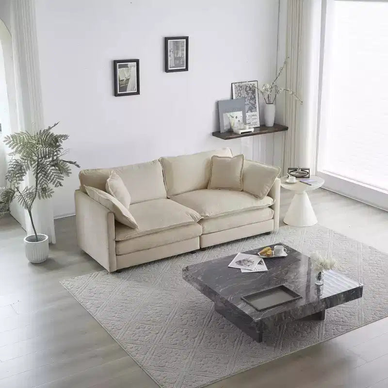 MAYEERTY Modern Loveseat Sofa Couch for Living Room Upholstered Deep 2 Sear Sofa with 4 Pillows for Living Room Beige