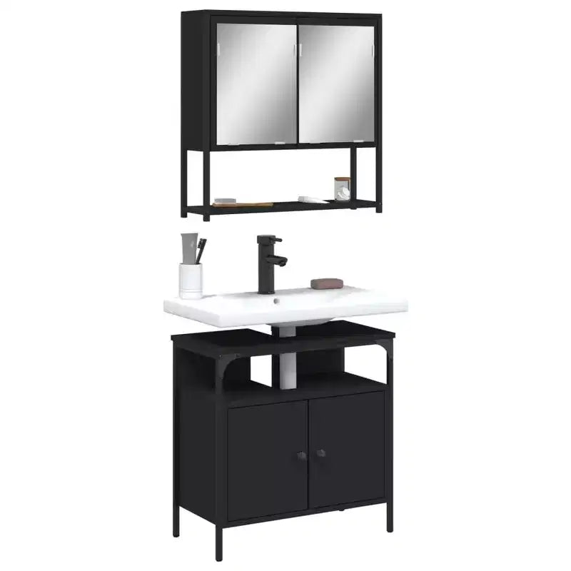 vidaXL Ensemble de meubles de salle de bain avec étagère 2 pcs Bois d'ingénierie Ensembles Rangement