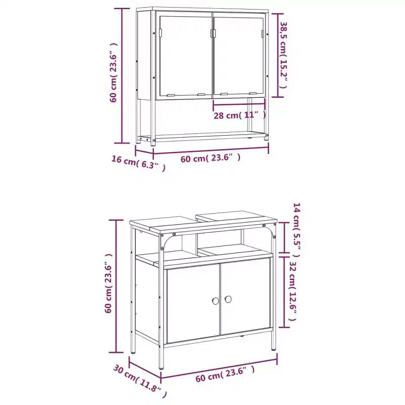 vidaXL Ensemble de meubles de salle de bain avec étagère 2 pcs Bois d'ingénierie Ensembles Rangement