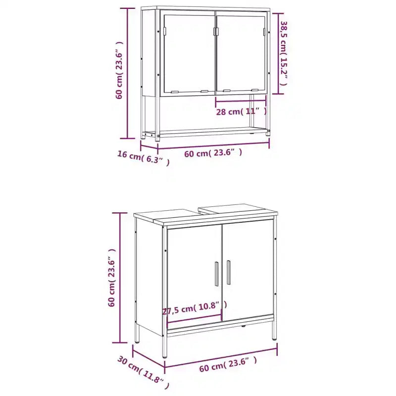 vidaXL Ensemble de meubles de salle de bain avec étagère 2 pcs Bois d'ingénierie Meuble sous-lavabo