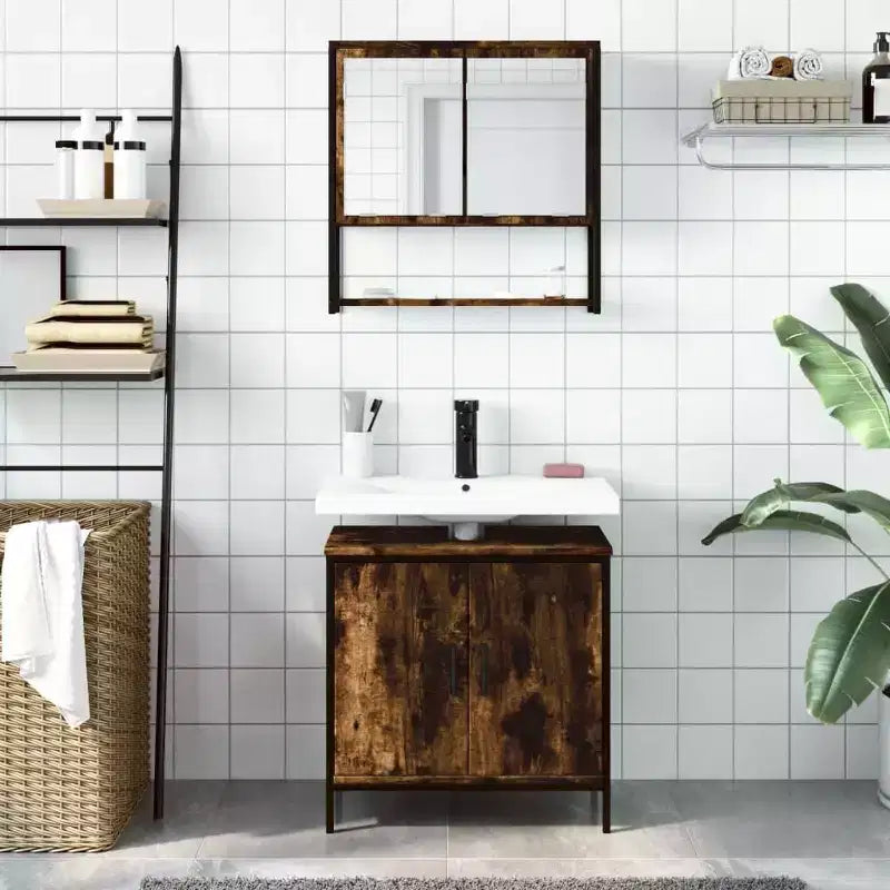 vidaXL Ensemble de meubles de salle de bain avec étagère 2 pcs Bois d'ingénierie Meuble sous-lavabo