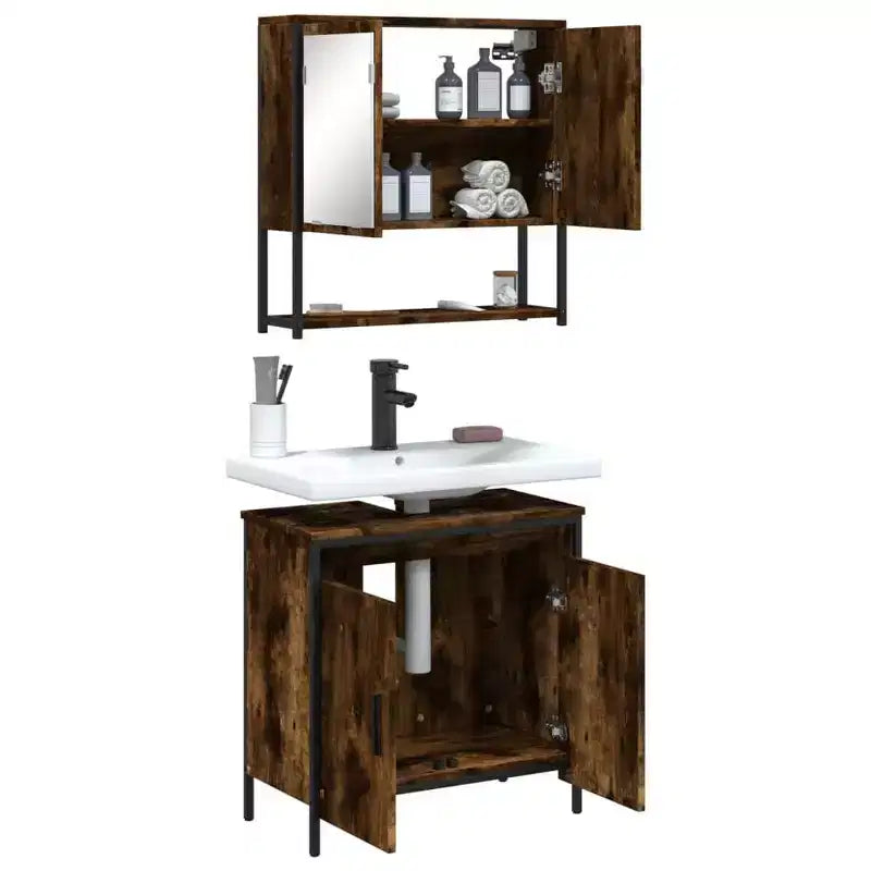 vidaXL Ensemble de meubles de salle de bain avec étagère 2 pcs Bois d'ingénierie Meuble sous-lavabo