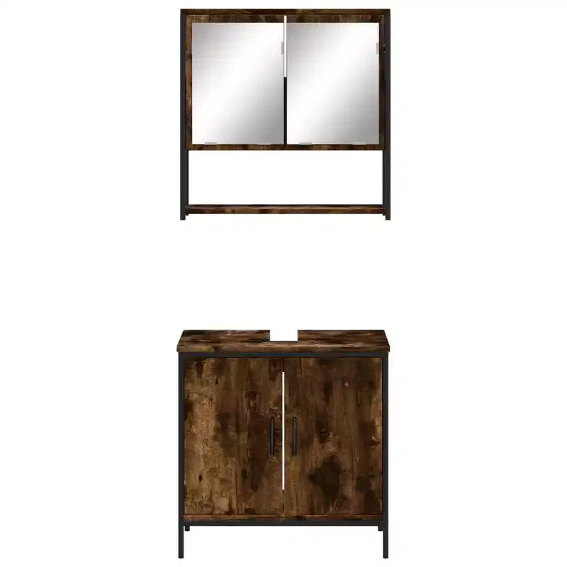 vidaXL Ensemble de meubles de salle de bain avec étagère 2 pcs Bois d'ingénierie Meuble sous-lavabo