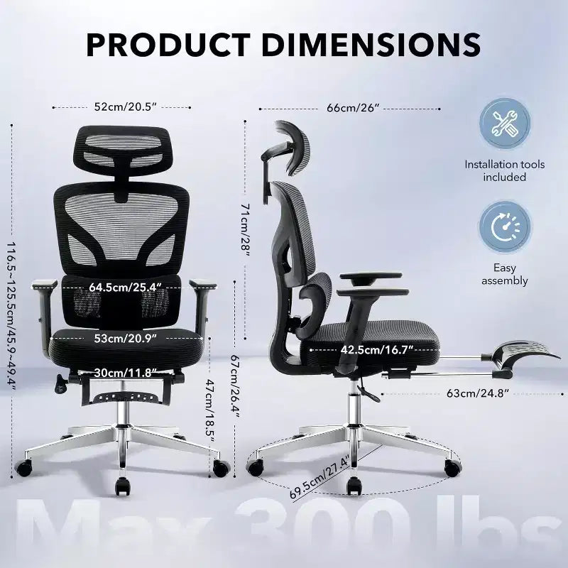 Chaise de bureau avec support lombaire réglable Chaise de bureau et de jeu à dossier haut avec accoudoirs 3D, appui-tête et roulettes pivotantes Chaise en maille confortable
