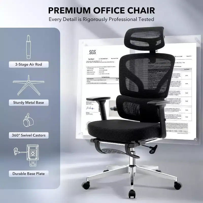 Chaise de bureau avec support lombaire réglable Chaise de bureau et de jeu à dossier haut avec accoudoirs 3D, appui-tête et roulettes pivotantes Chaise en maille confortable