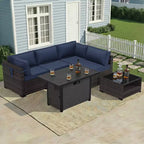 UPTIOT 4-Piece Patio Set: Corner Sofa, Grey Fire Pit Table & Tempered Glass Coffee Table for Ultimate Outdoor Relaxation