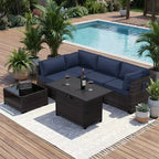 UPTIOT 4-Piece Patio Set: Corner Sofa,Brown Fire Pit Table & Tempered Glass Coffee Table for Ultimate Outdoor Relaxation