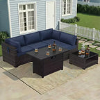 UPTIOT 4-Piece Patio Set: Corner Sofa,Brown Fire Pit Table & Tempered Glass Coffee Table for Ultimate Outdoor Relaxation