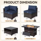 UPTIOT 4-Piece Patio Set: Corner Sofa,Brown Fire Pit Table & Tempered Glass Coffee Table for Ultimate Outdoor Relaxation
