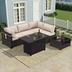 UPTIOT 4-Piece Patio Set: Corner Sofa,Brown Fire Pit Table & Tempered Glass Coffee Table for Ultimate Outdoor Relaxation