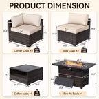 UPTIOT 4-Piece Patio Set: Corner Sofa,Brown Fire Pit Table & Tempered Glass Coffee Table for Ultimate Outdoor Relaxation