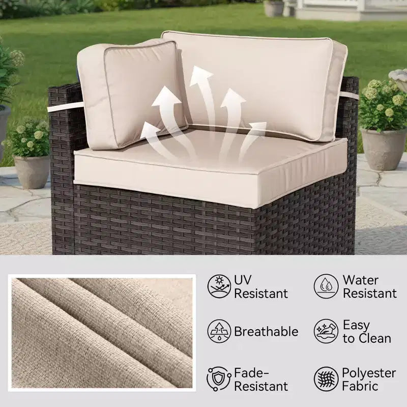 UPTIOT 4-Piece Patio Set: Corner Sofa,Brown Fire Pit Table & Tempered Glass Coffee Table for Ultimate Outdoor Relaxation