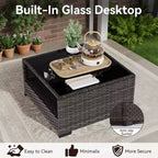 UPTIOT 4-Piece Patio Set: Corner Sofa,Brown Fire Pit Table & Tempered Glass Coffee Table for Ultimate Outdoor Relaxation