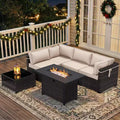 UPTIOT 4-Piece Patio Set: Corner Sofa,Brown Fire Pit Table & Tempered Glass Coffee Table for Ultimate Outdoor Relaxation
