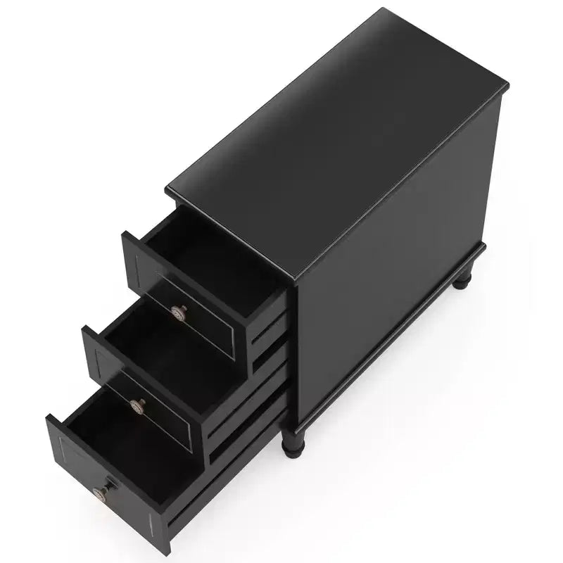 Wood Nightstand, Fully Assembled Narrow Side Table with 3 Drawers