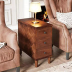 Wood Nightstand, Fully Assembled Narrow Side Table with 3 Drawers