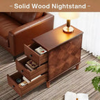 Wood Nightstand, Fully Assembled Narrow Side Table with 3 Drawers