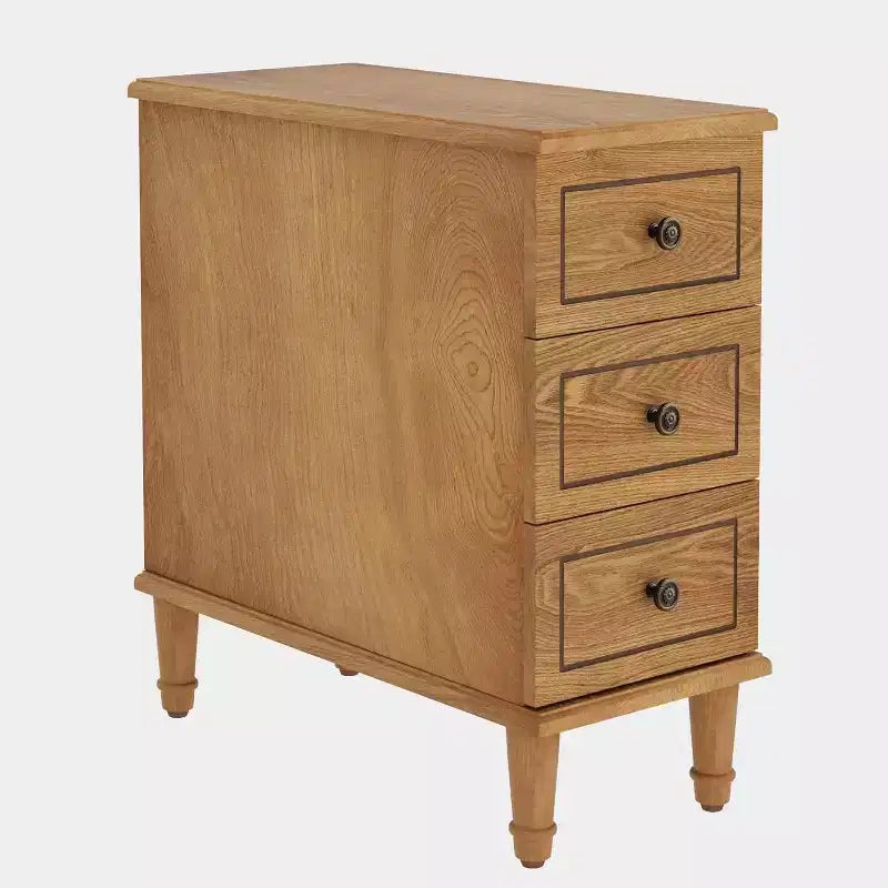 Wood Nightstand, Fully Assembled Narrow Side Table with 3 Drawers