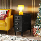 Wood Nightstand, Fully Assembled Narrow Side Table with 3 Drawers