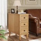 Wood Nightstand, Fully Assembled Narrow Side Table with 3 Drawers