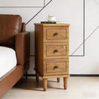 Wood Nightstand, Fully Assembled Narrow Side Table with 3 Drawers