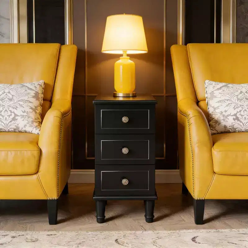 Wood Nightstand, Fully Assembled Narrow Side Table with 3 Drawers