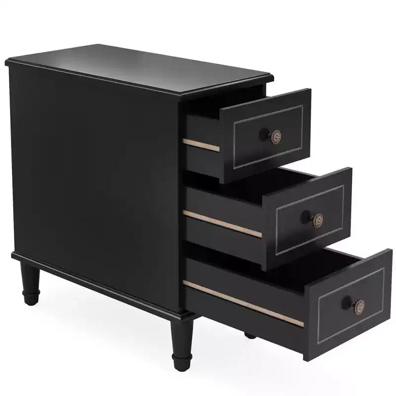 Wood Nightstand, Fully Assembled Narrow Side Table with 3 Drawers