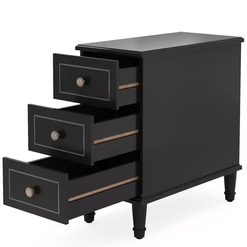 Wood Nightstand, Fully Assembled Narrow Side Table with 3 Drawers