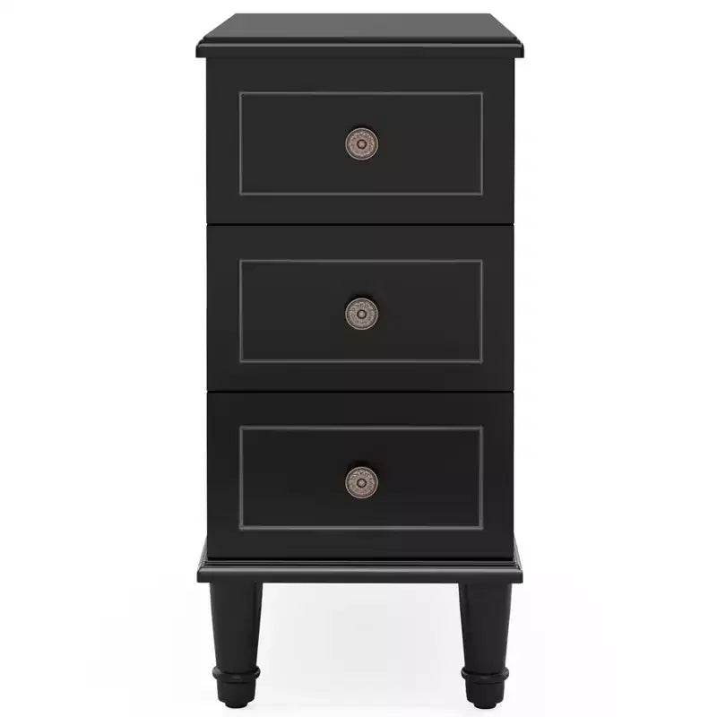 Wood Nightstand, Fully Assembled Narrow Side Table with 3 Drawers