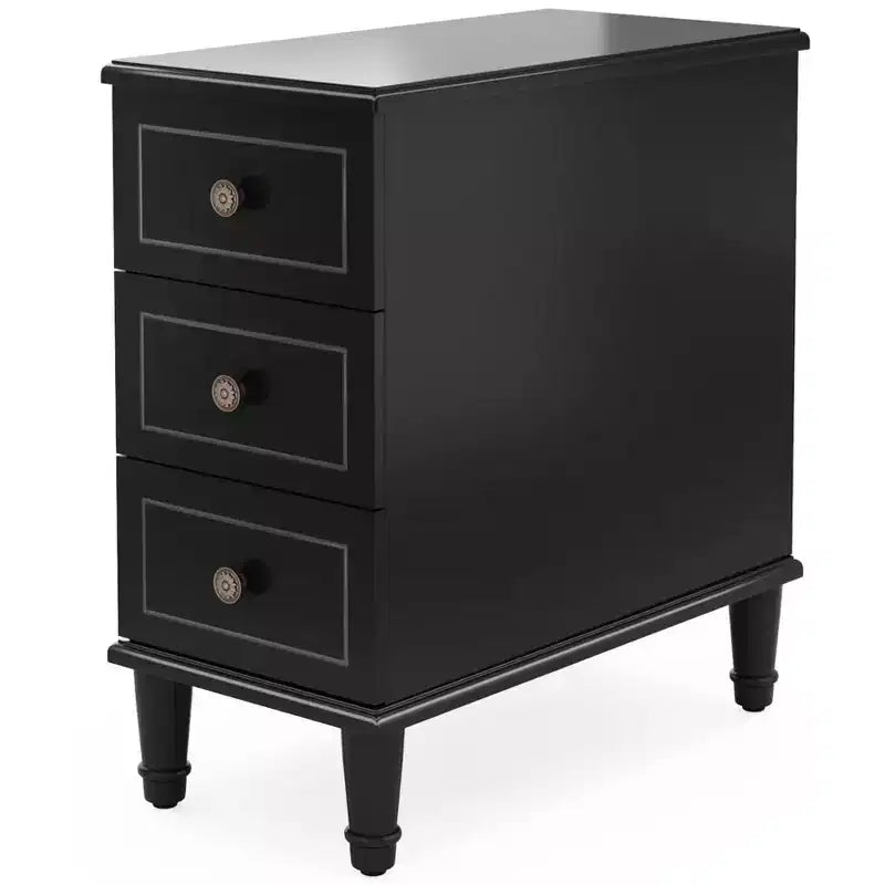 Wood Nightstand, Fully Assembled Narrow Side Table with 3 Drawers