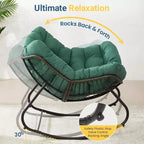 Fauteuil à bascule œuf vert clair avec pouf, chaise longue en osier tout temps et coussins