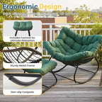Fauteuil à bascule œuf vert clair avec pouf, chaise longue en osier tout temps et coussins