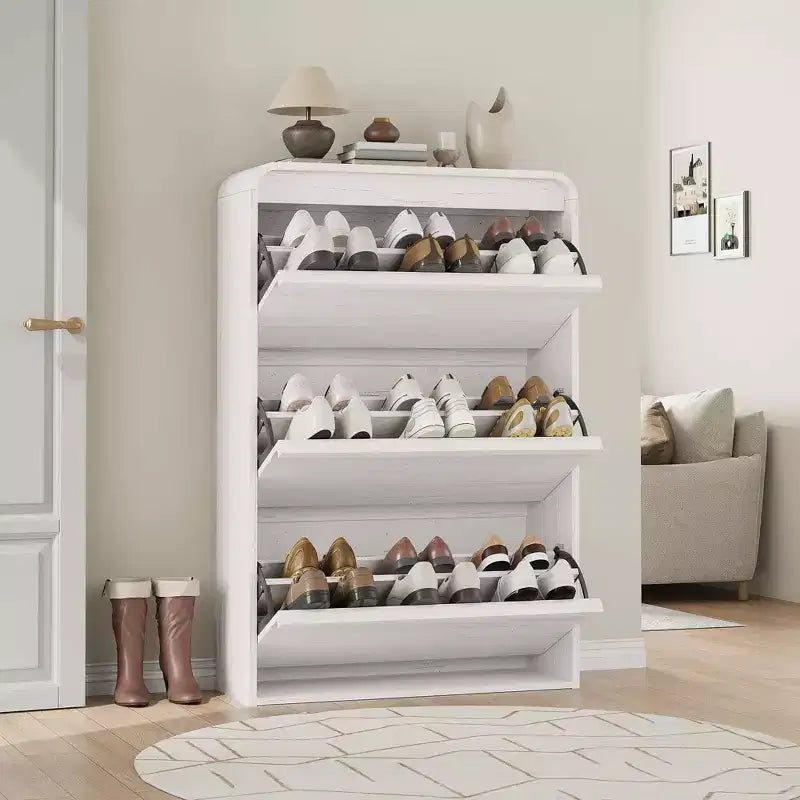 Wooden Shoe Cabinet with 3 Flip Drawers and Adjustable Shelf, Hidden Shoe Storage for Entryway, Hallway, and Living Room